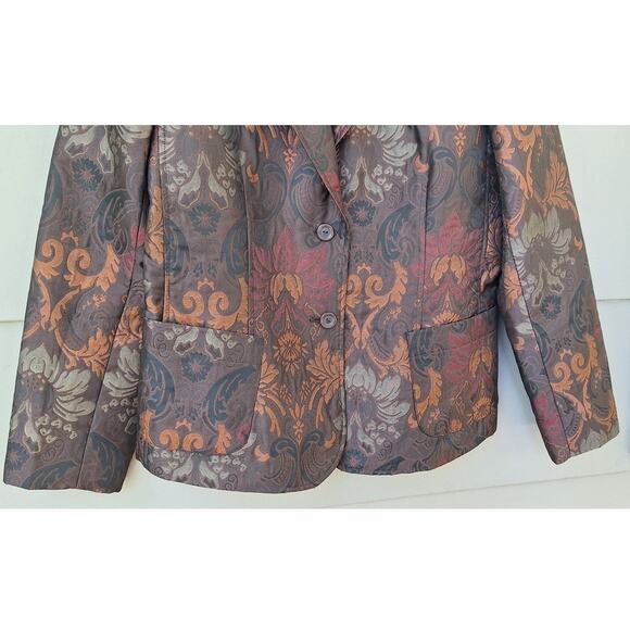 Vtg harve benard Women Tapestry Floral Blazer Jacket Brown Bronze Floral Size 10 - Picture 6 of 8